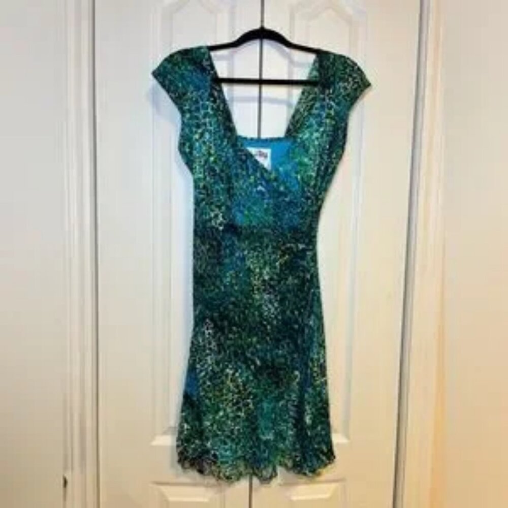 Joseph Ribkoff- Elegant Green & Blue Mini Dress in Size 8